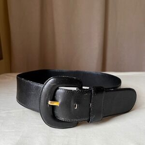 Vintage Charter Club Wide Black Leather‎ Belt Curved Buckle 2" Medium